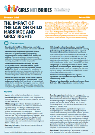 Front cover of the impact of the law on child marriage and girls' rights brief